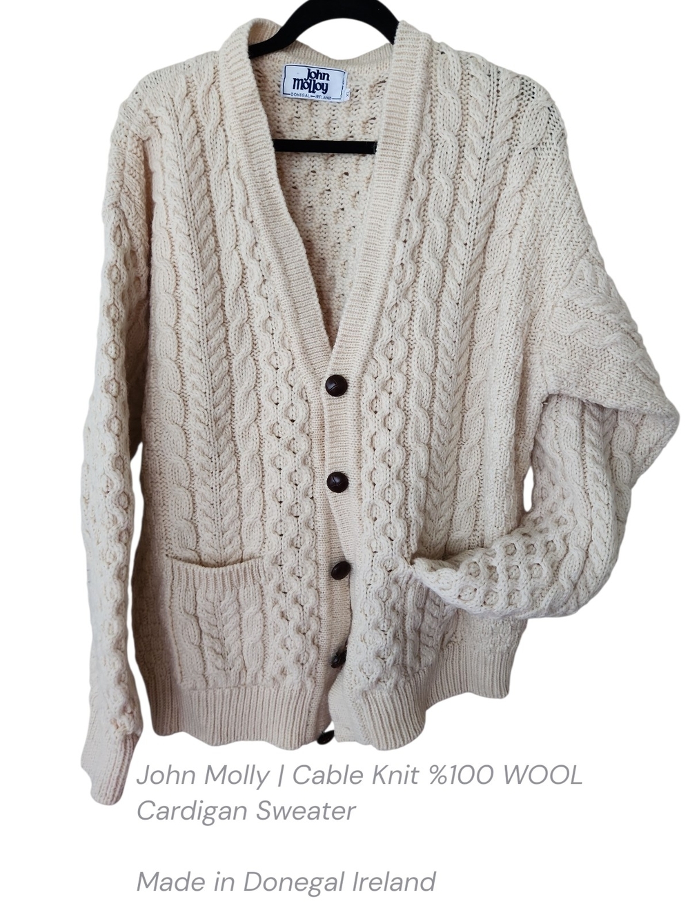 Vintage John Molloy Cable Knit Wool Cardigan Sweater